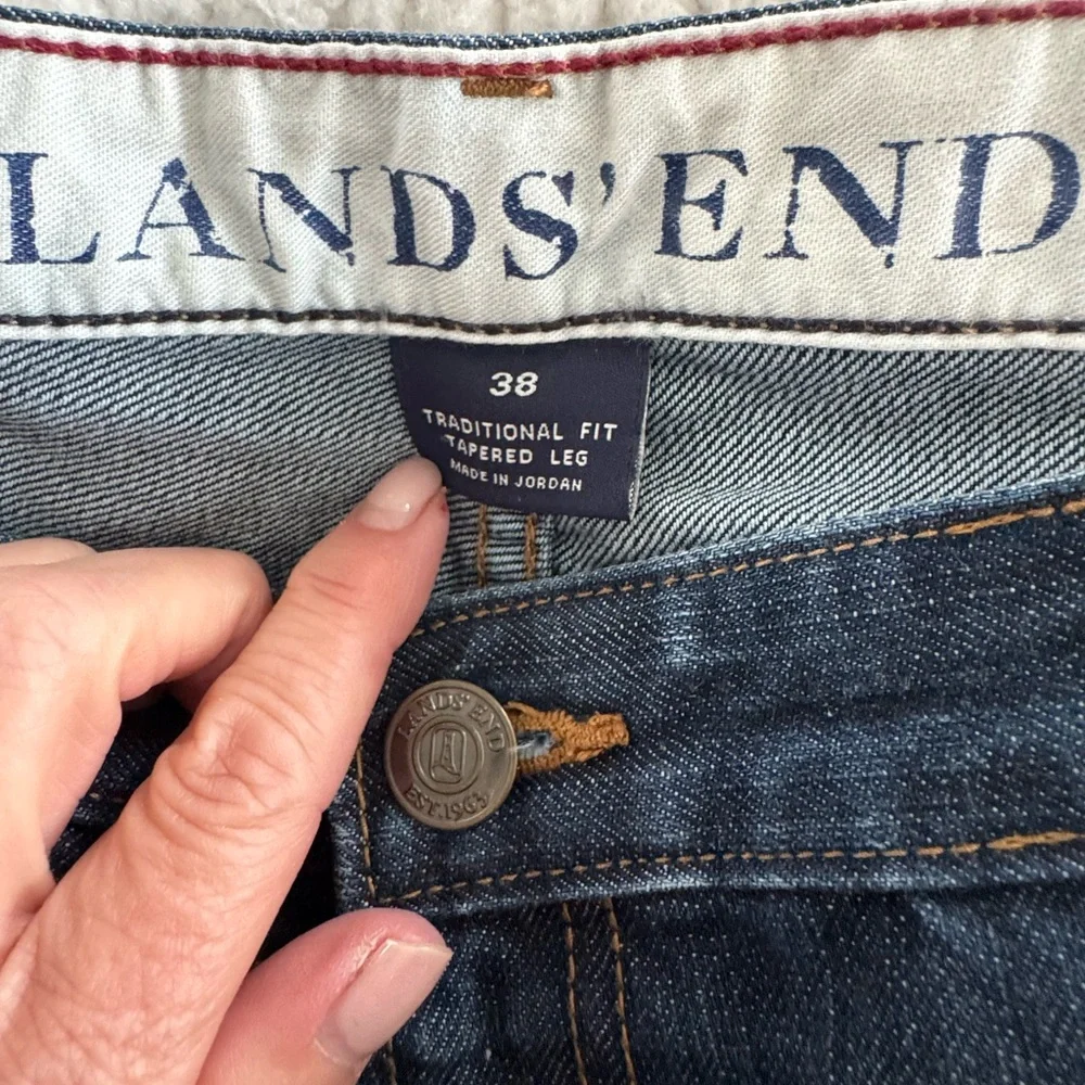 Lands End Jeans Mens 38x31 Dark Wash Denim Traditional Fit Tapered Leg